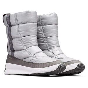 $200 Sorel Out’N About Mid Puffy MOON Snow Boots SILVER WATERPROOF 10 (TE17)